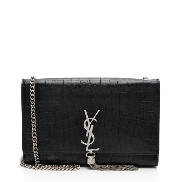 Saint Laurent Croc Embossed Leather Monogram Kate Tassel Medium Shoulder Bag - Picture 1 of 16
